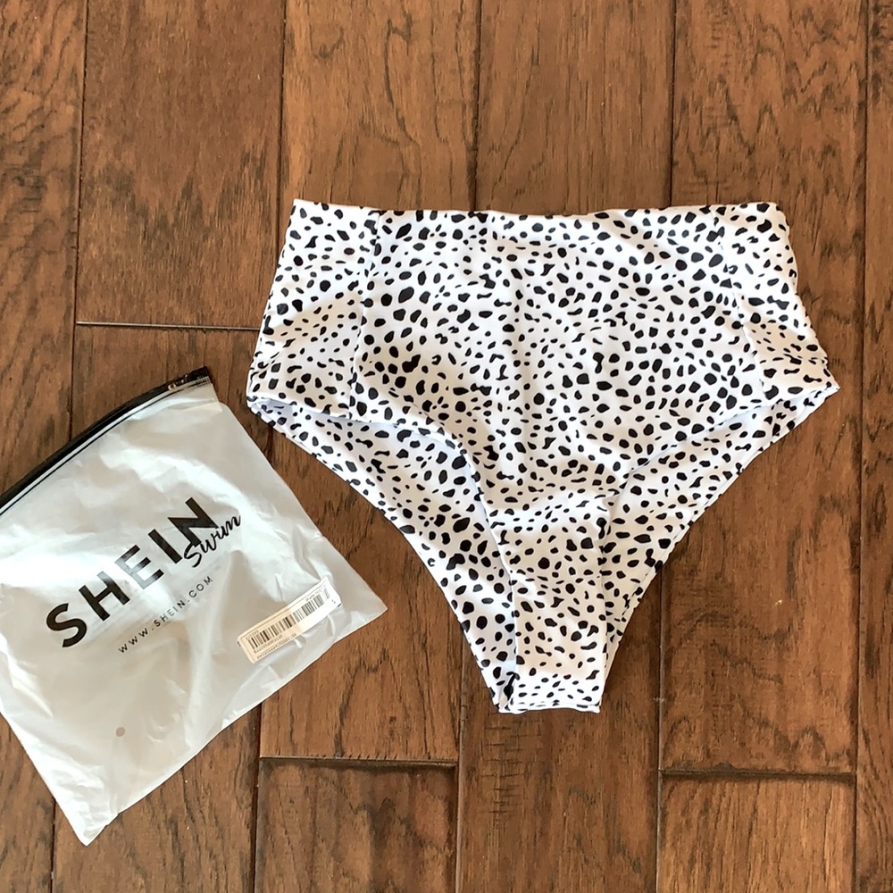 SHEIN Sz small Dalmatian black and white print high waisted bikini bottoms